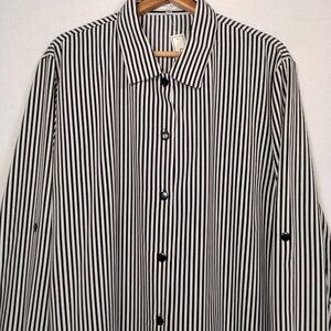 Vintage 90s Claudia Richard Blouse Woman Plus Size 2X Black White Striped NOS